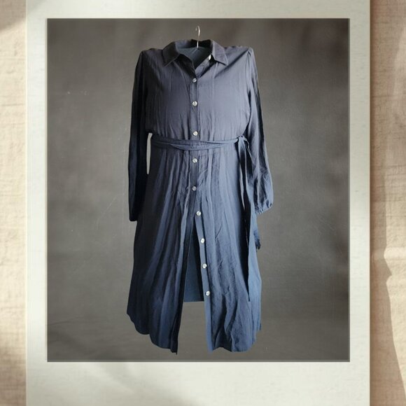 Nine West Button Front Black Midi Dress XXL Belted - Picture 1 of 6